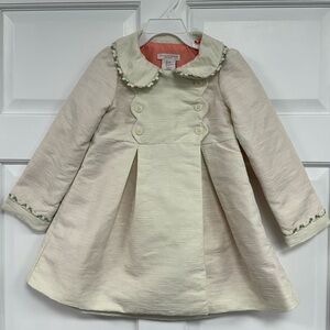 NWOT Christian Siriano Textured Brocade Coat Cream Peach Floral Trim Girls 4T